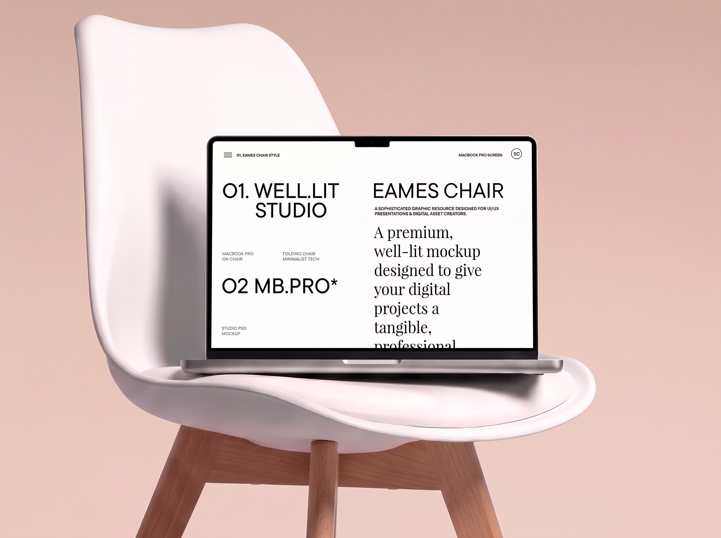 A laptop showing the Ornelle app, sitting on a chair